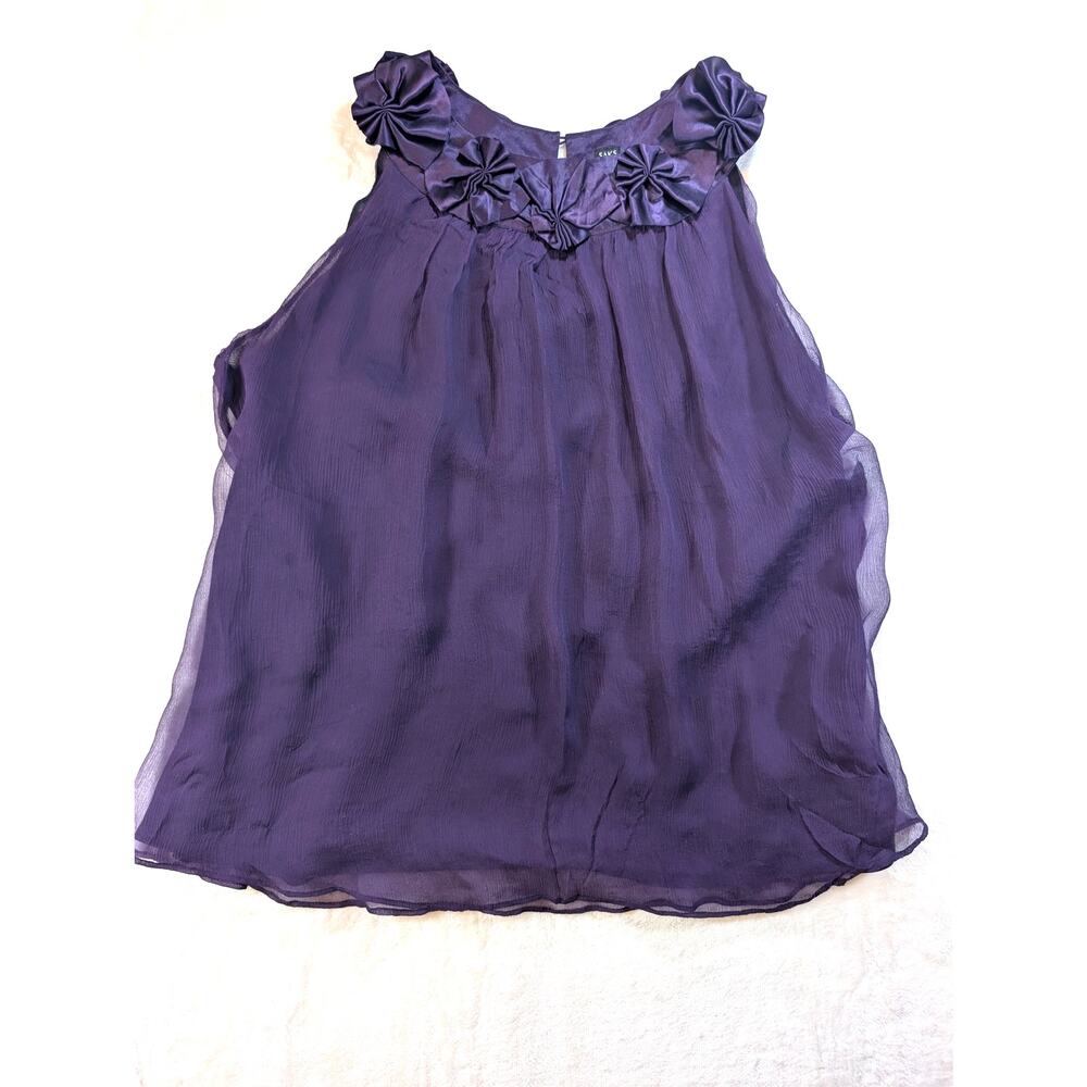 Saks Fifth Avenue Women's Purple Rosette Chiffon 100% Silk Blouse Top Size 10